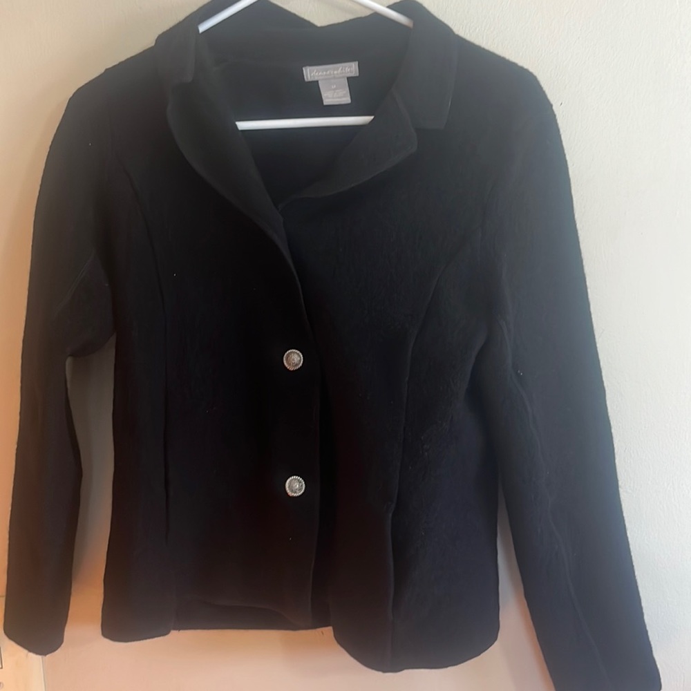 Wool Coat Women’s Medium 100% wool Black Deane & White
